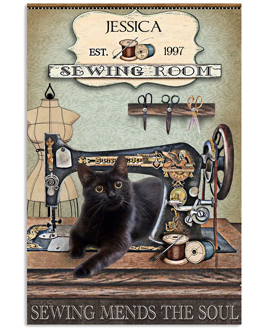 Personalized Sewing Room Black Cat-3612