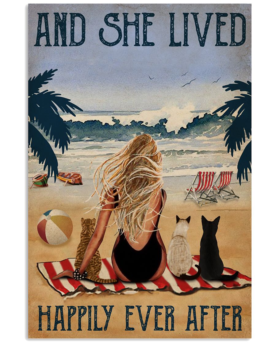 Vintage Beach Lived Happily Cats Blone Girl-2155