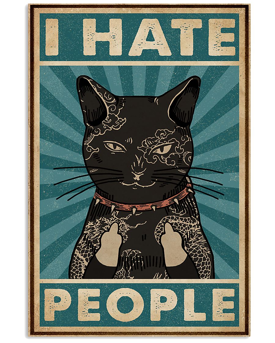 Retro Teal Tattoo Cat I Hate People-7852