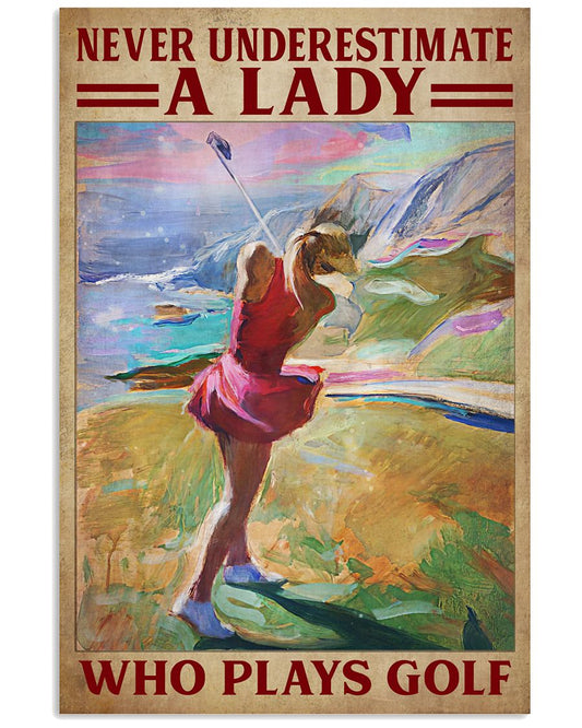 Never Underestimate A Lady Who Plays Golf Vintage Wall Art Prints Decor Birthday Christmas Gift-1574