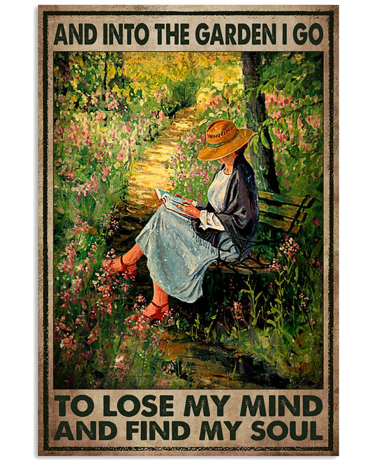 And Into The Garden I Go To Lose My Mind And Find My Soul Poster - Girl Reading Book In Garden Vintage Art Poster - Home Decor - Wall Art - No Frame-8287