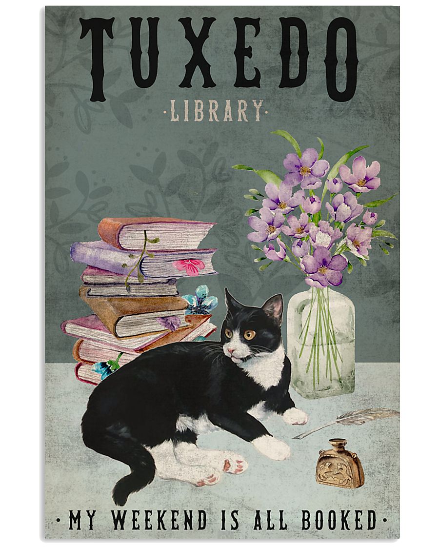 Tuxedo Cat Library Reading-9987