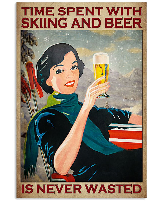 Time Spending With Skiing And Beer Is Never Wasted Vintage Poster - Poster For Skiing And Beer Lovers - Home Decor - No Frame Wall Art-4368