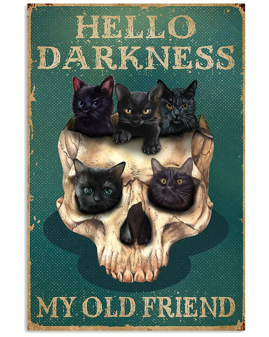 Retro Teal Hello Darkness Cats And Skulls-3273