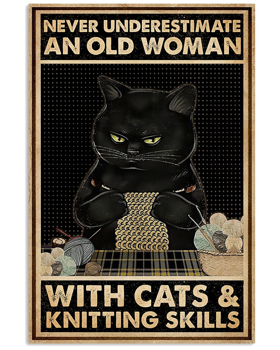 Retro Black Knitting Cat Never Underestimate-8971