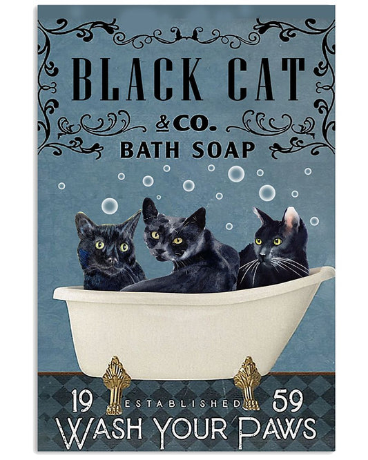 Funny Black Cat Bathroom Poster