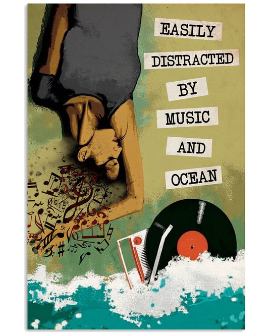 Easily Distracted By Music And Ocean Vintage Text-1765