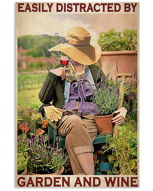 Easily Distracted By Garden And Wine Poster - Poster For Gardeners - Gardener Birthday Xmas Gift - Home Decor - Wall Art - No Frame-7477