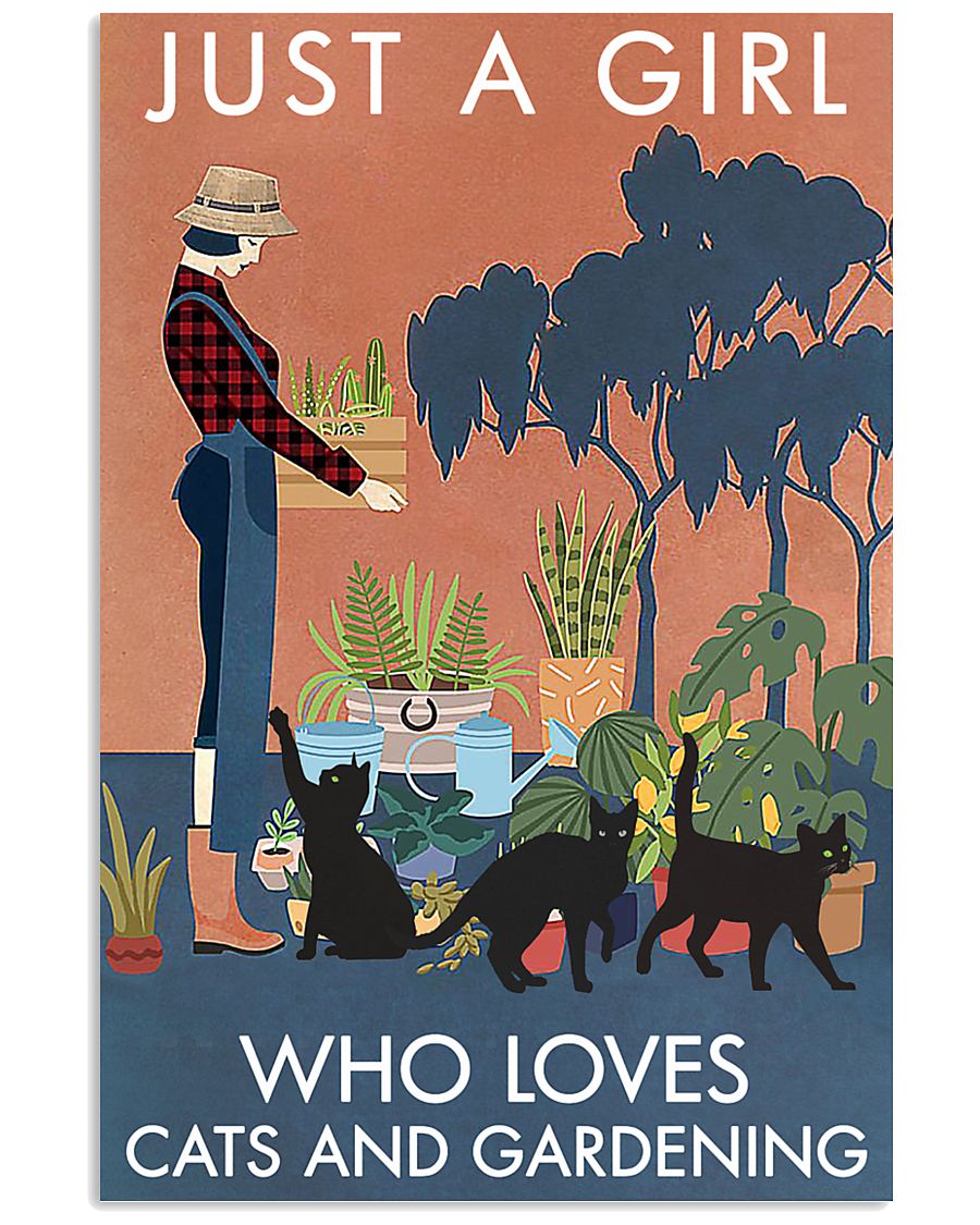 Vintage Just A Girl Loves Gardening And Black Cat-8240