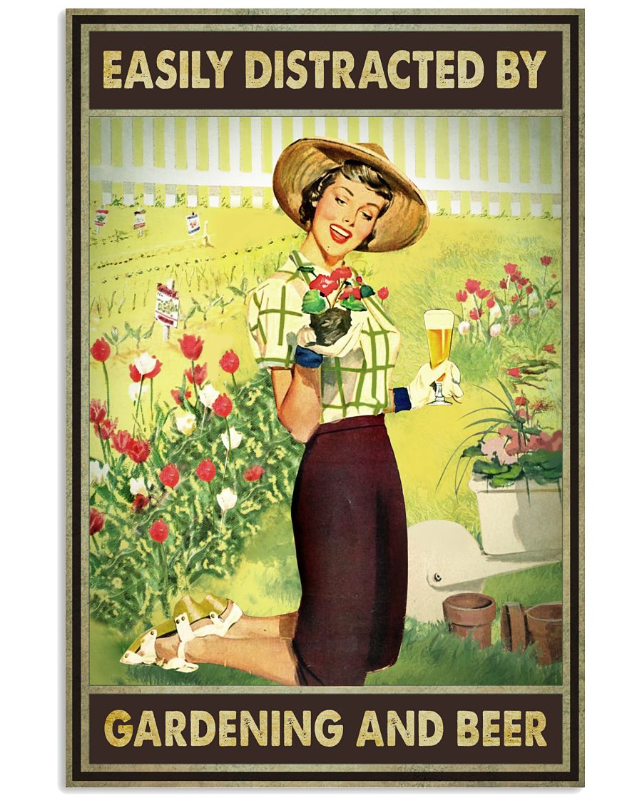 Easily Distracted By Gardening And Beer Poster - Home Wall Decor - No Frame Full Size 11''x17'' 16''x24'' 24''x36''-9494