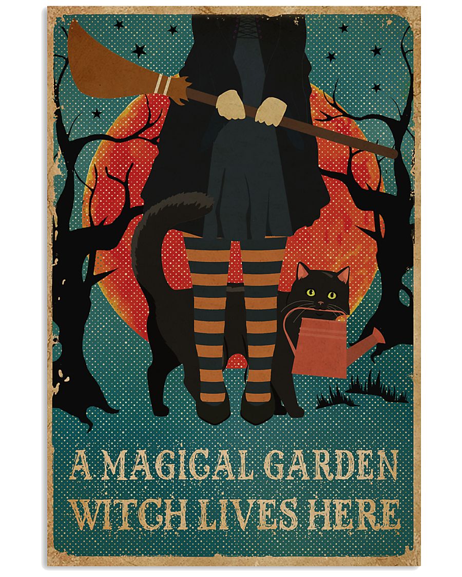 Retro Teal Garden Witch Lives Here Black Cat-7368