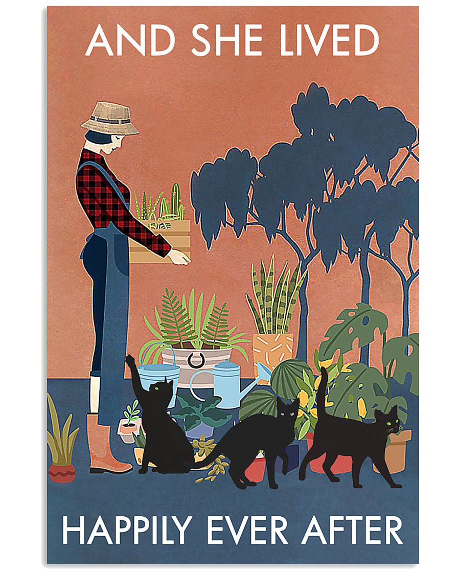 Vintage And She Lived Happily Gardening Black Cat-7302