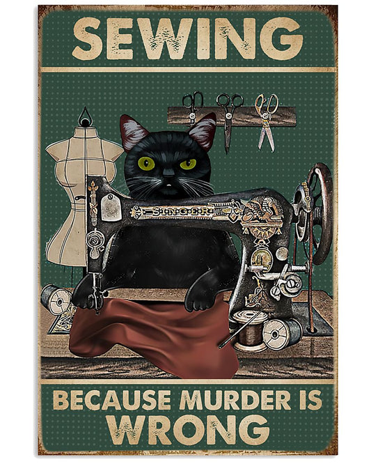 Retro Green Sewing Murder Black Cat-1220