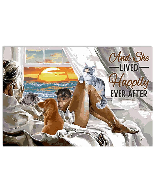 Seaside Girl Lived Happily Cat Dog-3494