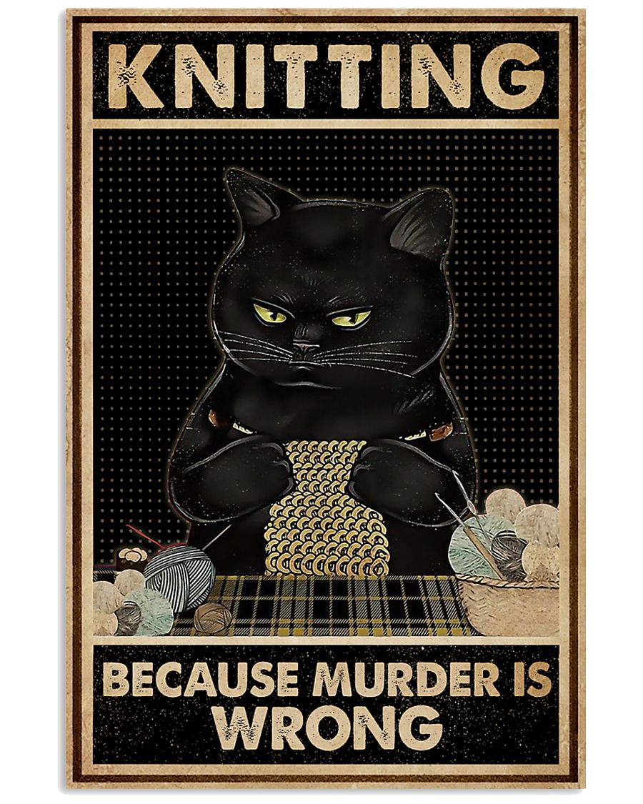 Retro Black Knitting Cat Because Murder Is Wrong-7299