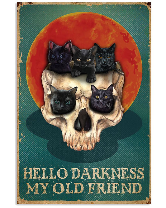 Retro Teal Red Sun Hello Darkness Cats And Skulls-6623