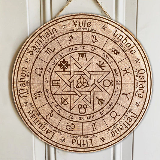 Wheel Of Year Wood Sign Witch