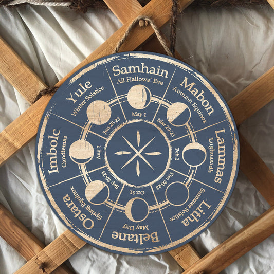 Moon Phase Wheel Of The Year Wood Sign