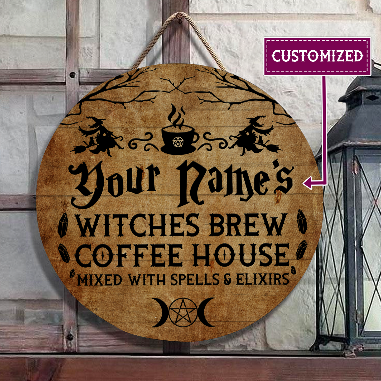 Witches Brew Coffee House Custom Wood Sign