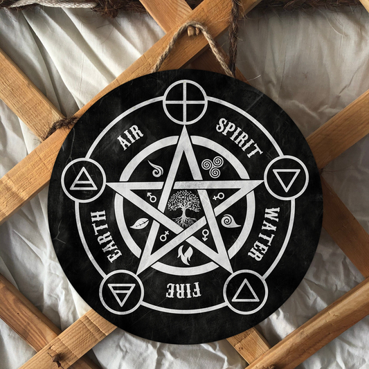 Elemental Pentacle Altar Wood Sign