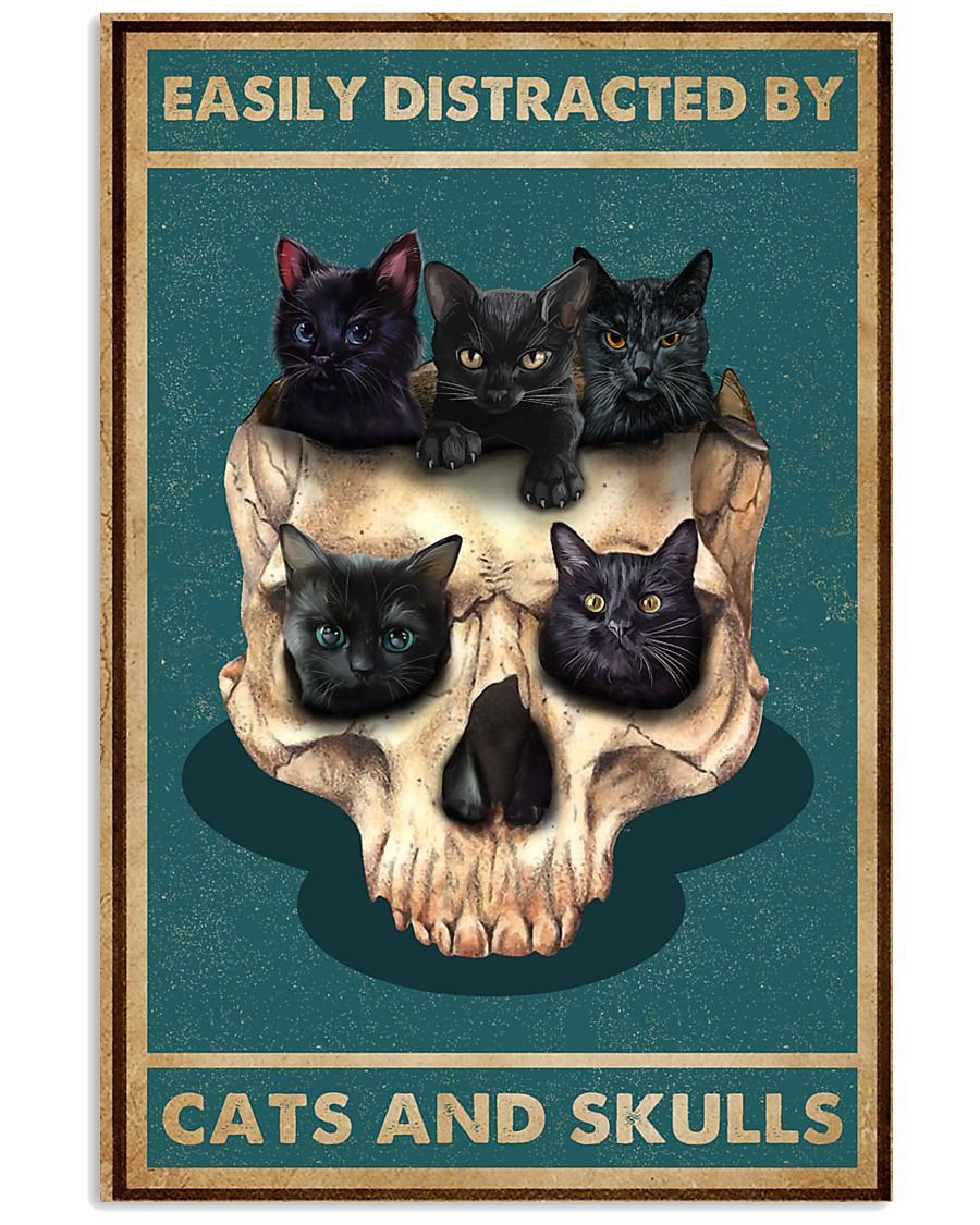 Retro Teal Distracted Cat Skull-7594