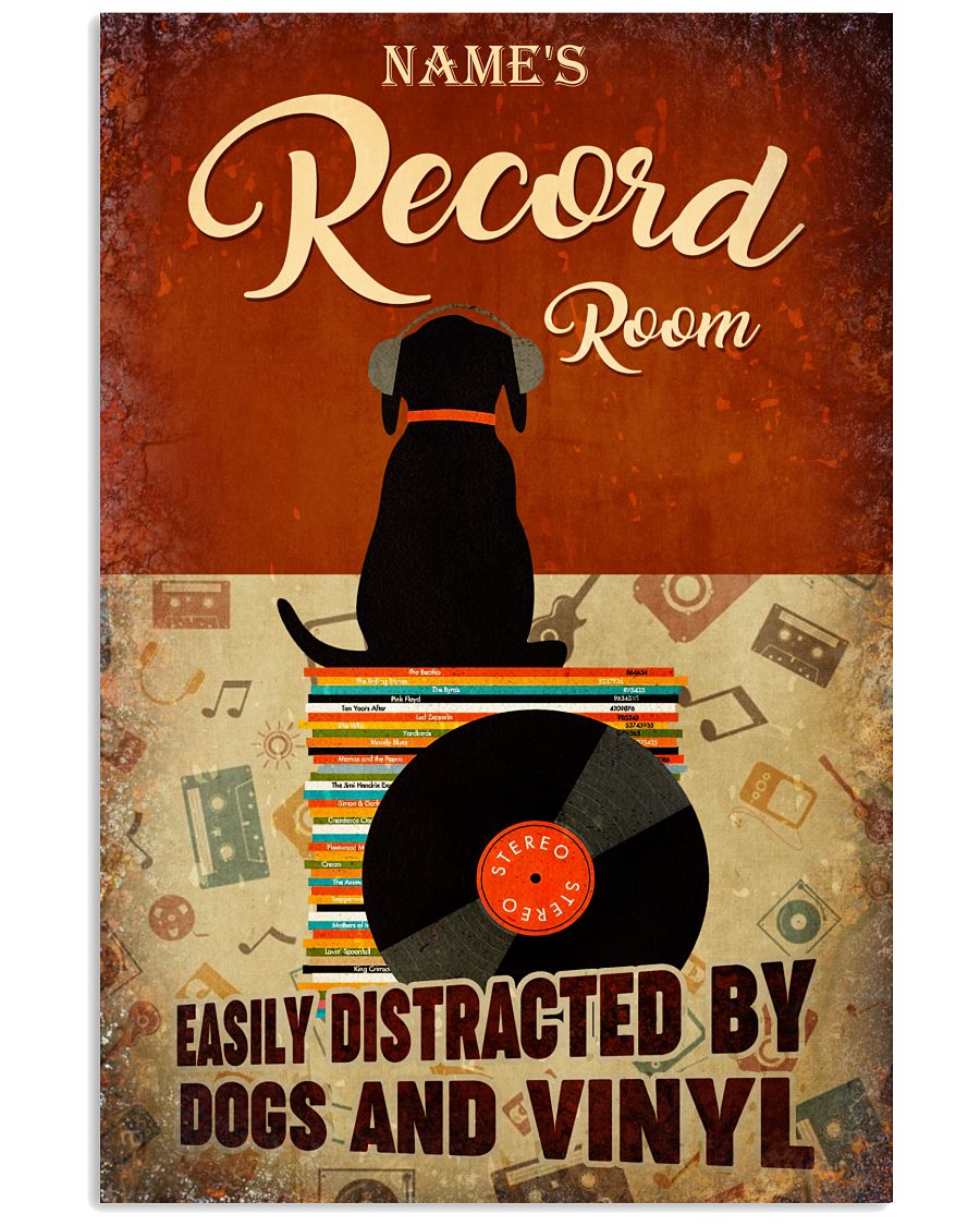 Name's Record Room Easily Distracted By Dogs And Vinyl Poster - Name Can Be Customized - Poster For Dog And Vinyl Lovers - Wall Decor - No Frame-4519