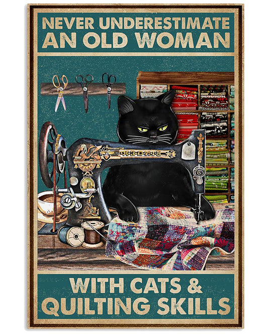 Never Underestimate Old Woman Quilting Black Cat-4591