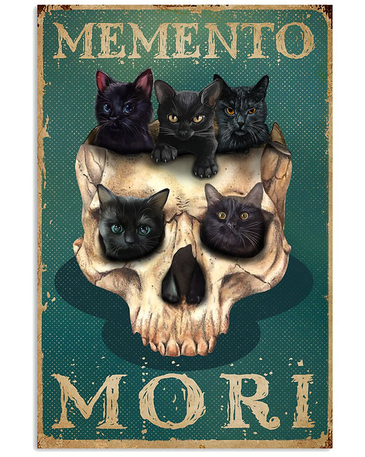 Retro Teal Memento Mori Cats And Skulls-3611