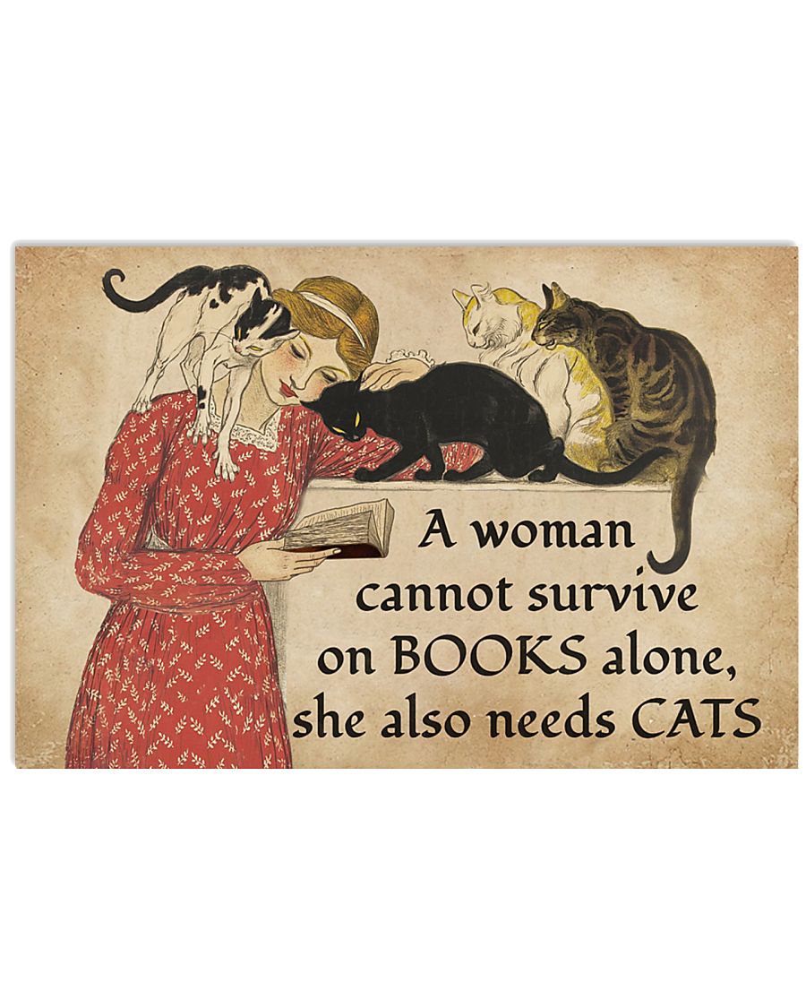 Retro A Woman Survive On Books And Cats-8886