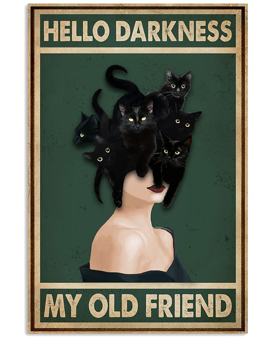 Retro Green Hello Darkness Black Cat Lady-5546