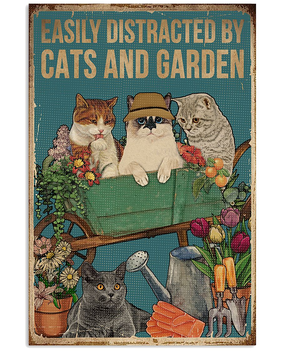 Retro Easily Distracted By Cats And Garden-5509