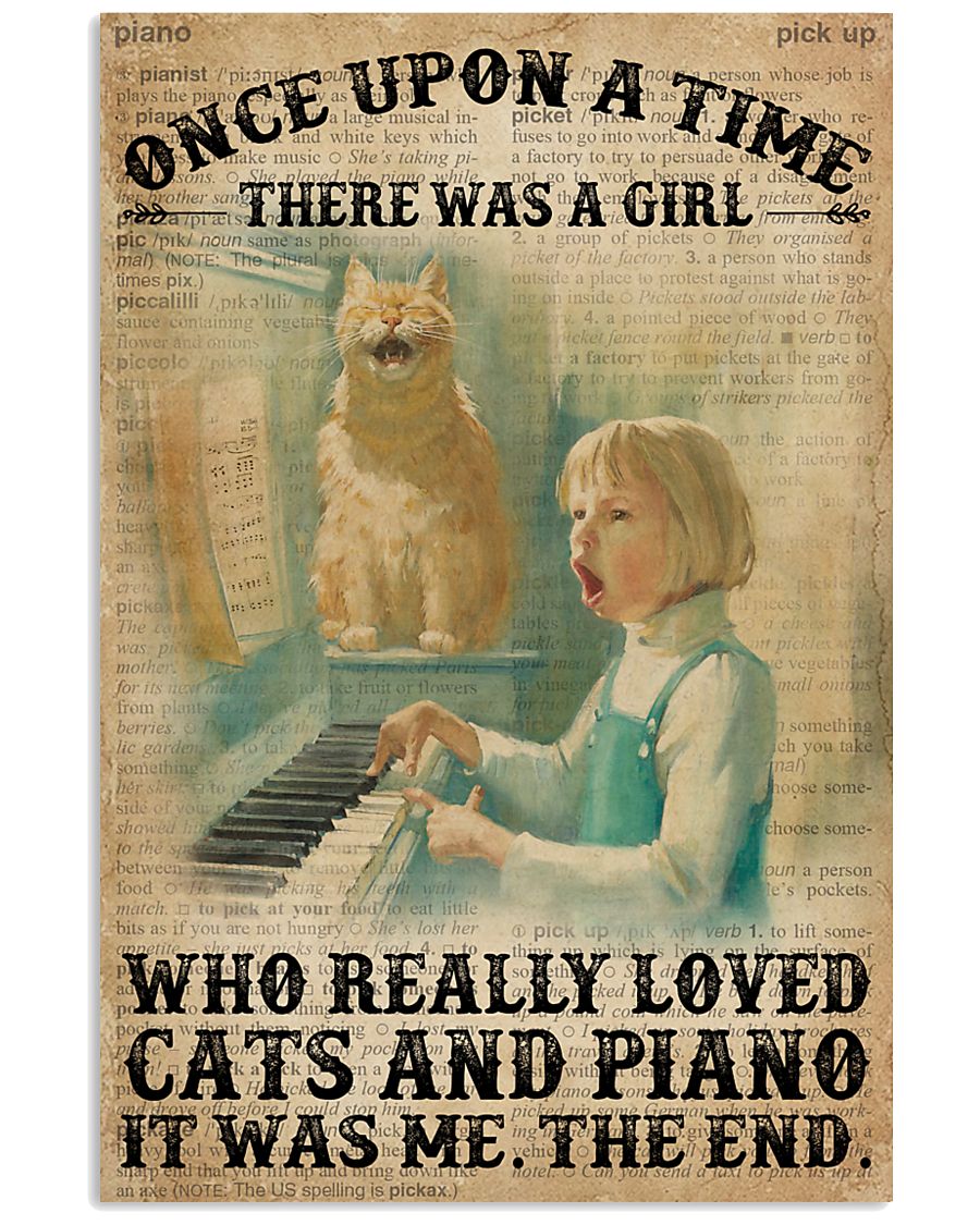 Vintage Dictionary Once Upon Cat Piano Girl-7849