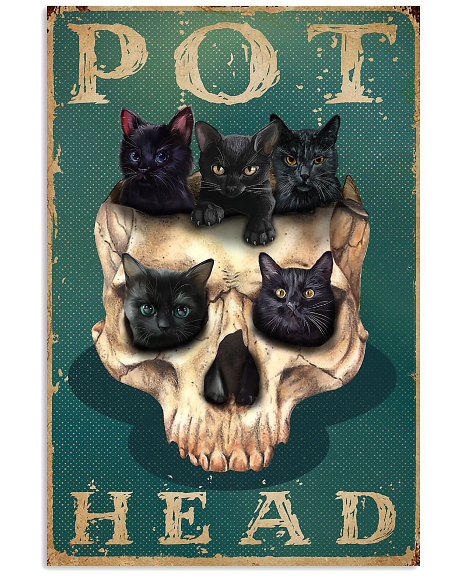 Retro Teal Pot Head Cats And Skull-9726