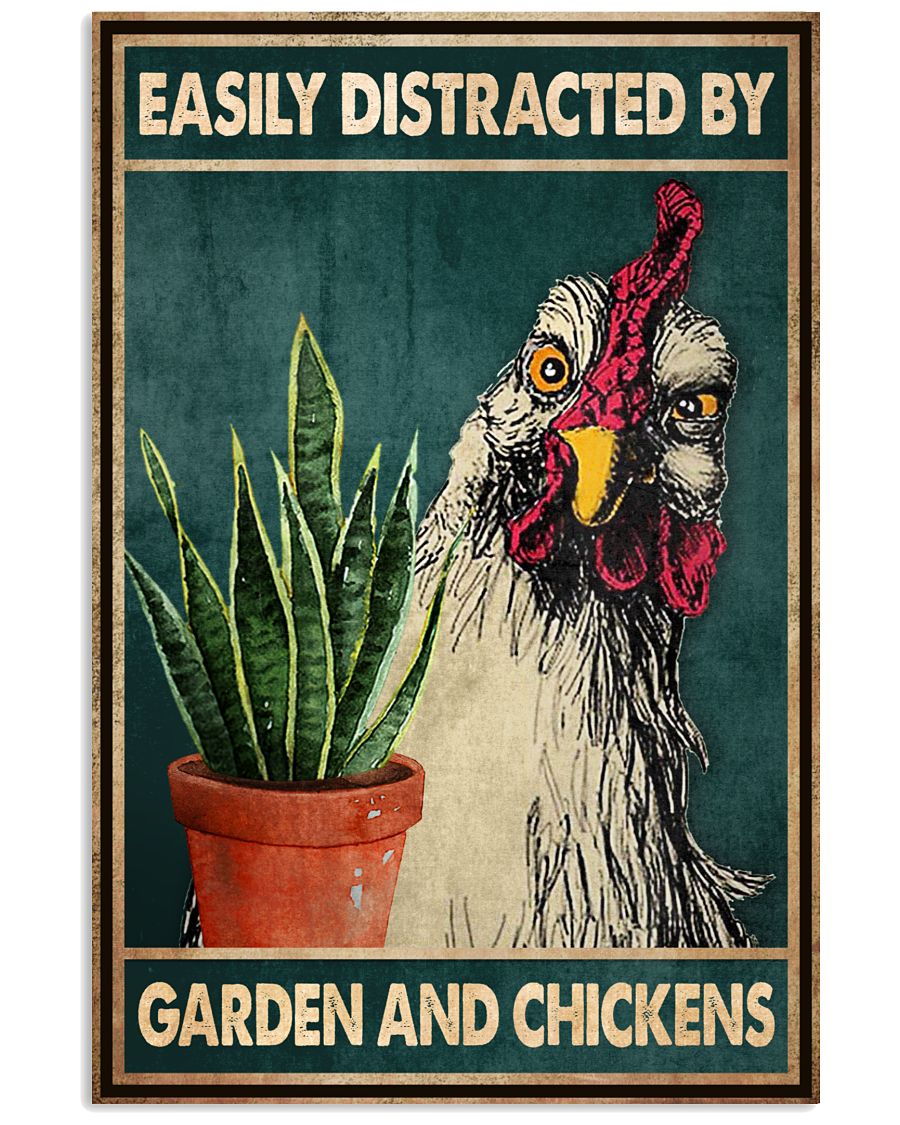 Easily Distracted By Garden And Chickens Poster - Home Wall Decor - No Frame Full Size 11''x17'' 16''x24'' 24''x36''-1358