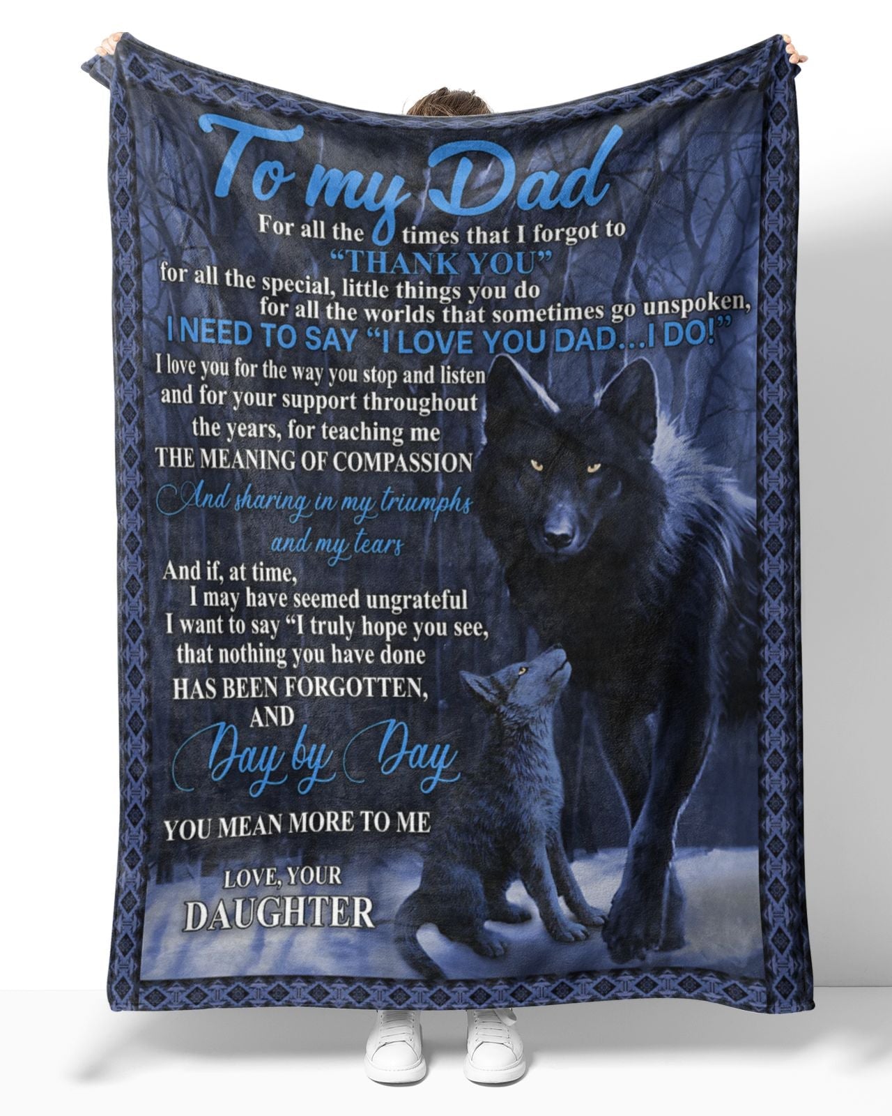 Personalized To My Dad Black Wolf Blanket From Daughter, To My Dad For All The Times That I Forgot To Thank You Black Wolf Blanket Gifts For Dad