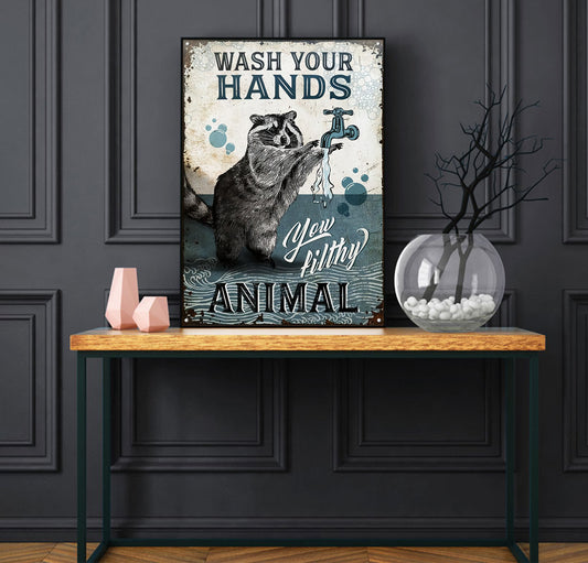 Funny Racoon Wash Your Hands Bathroom Poster