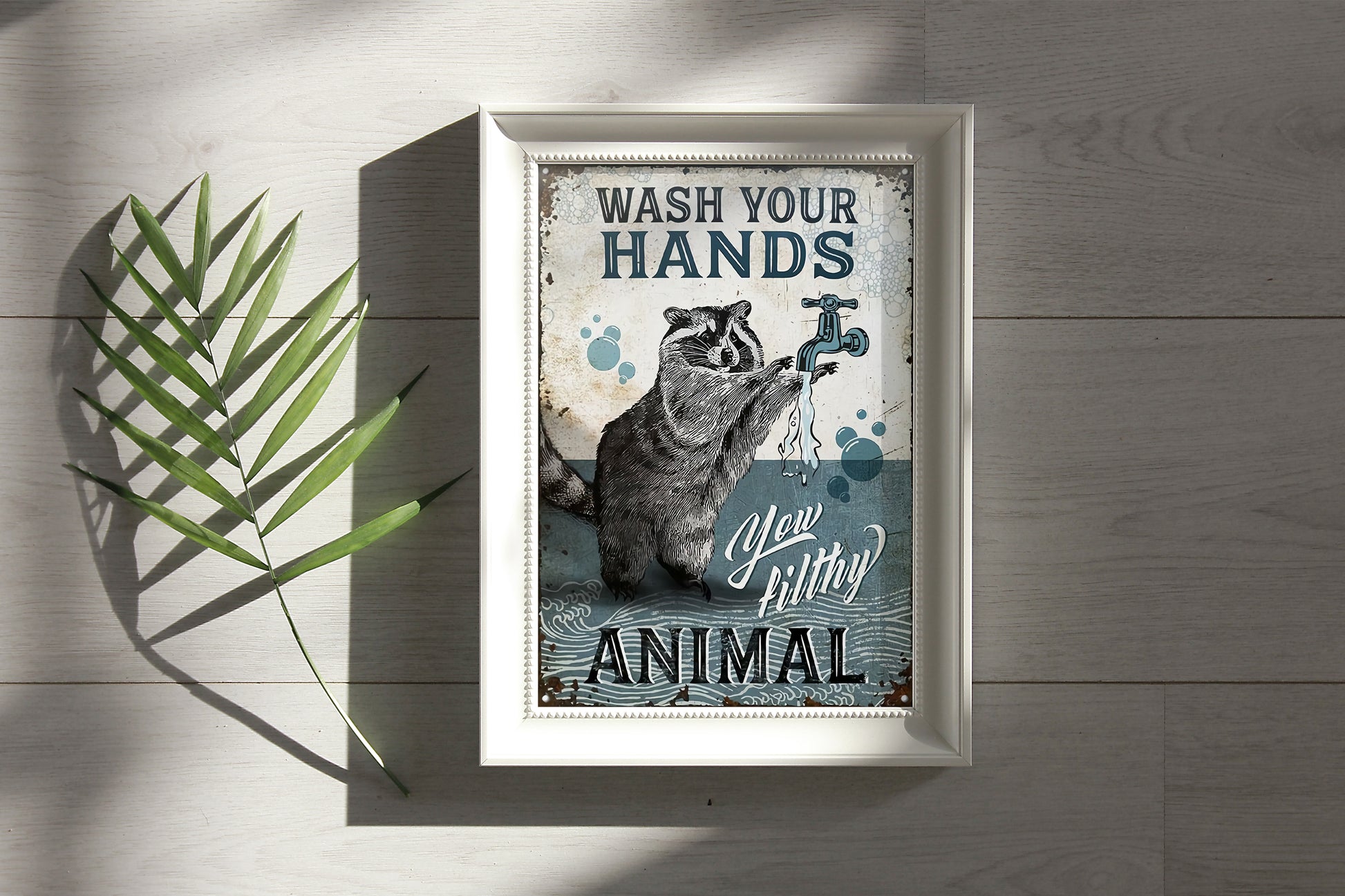 Funny Racoon Wash Your Hands Bathroom Poster