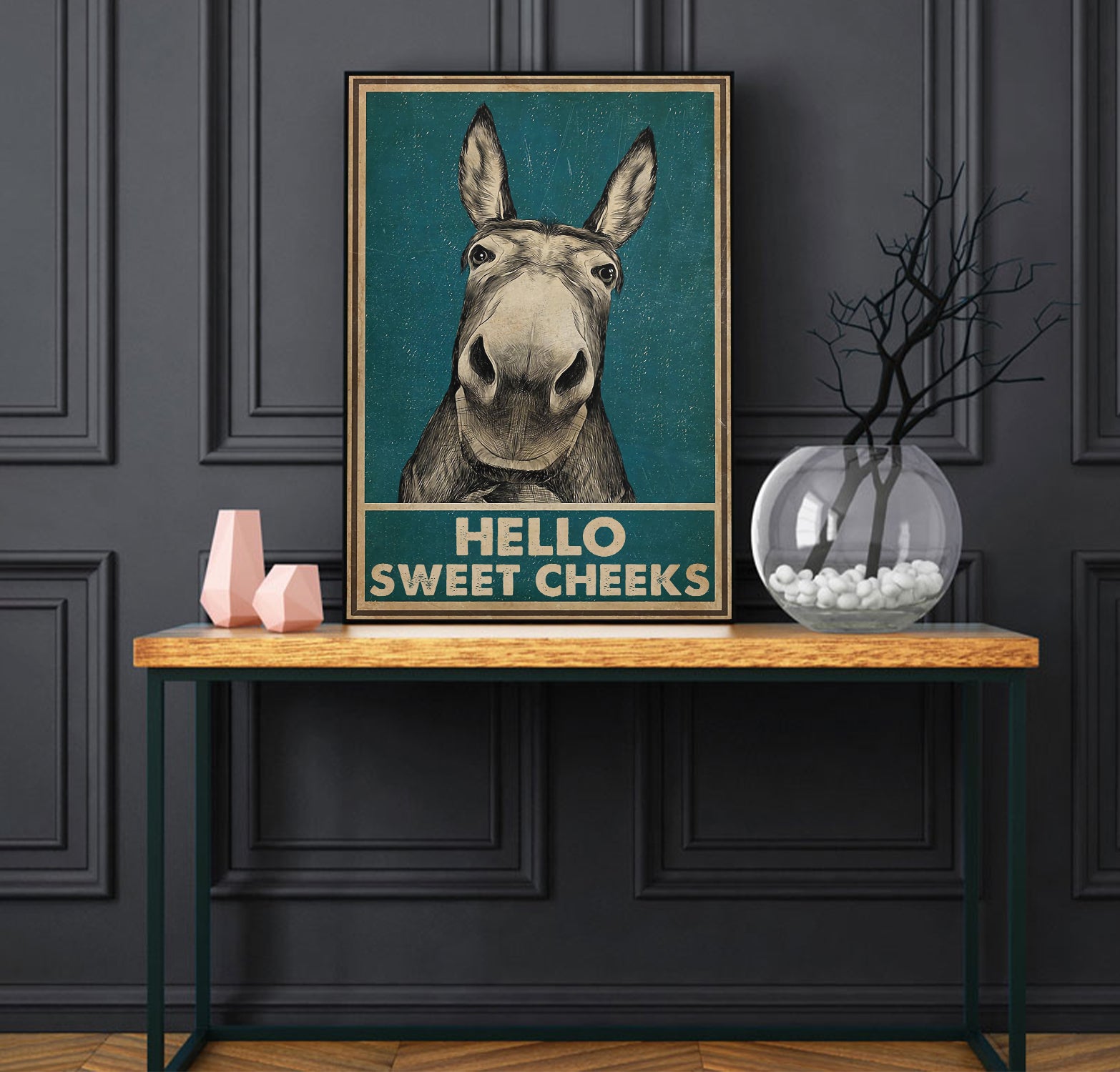 Funny Donkey Hello Sweet Cheeks Bathroom Poster