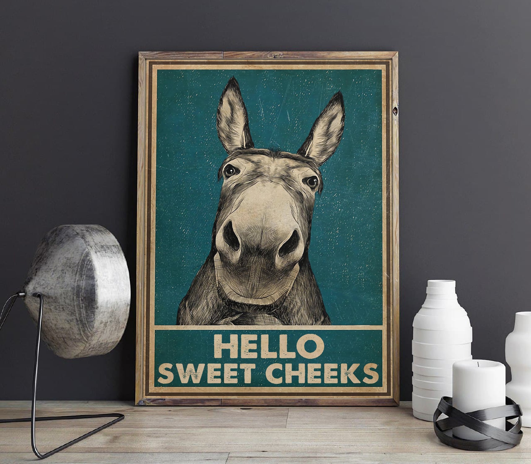 Funny Donkey Hello Sweet Cheeks Bathroom Poster