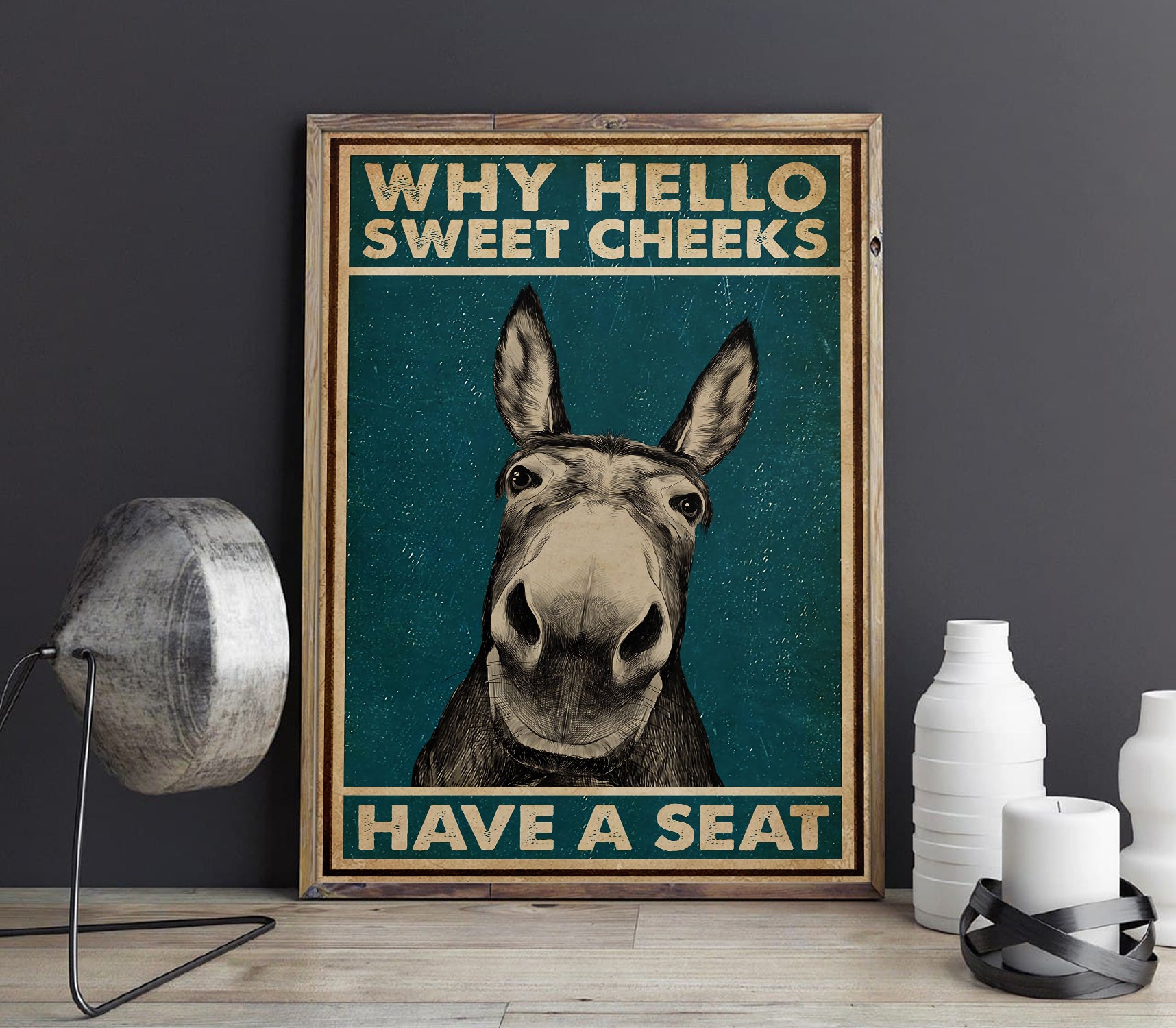 Funny Donkey Why Hello Sweet Cheeks Have A Seat Bathroom Poster