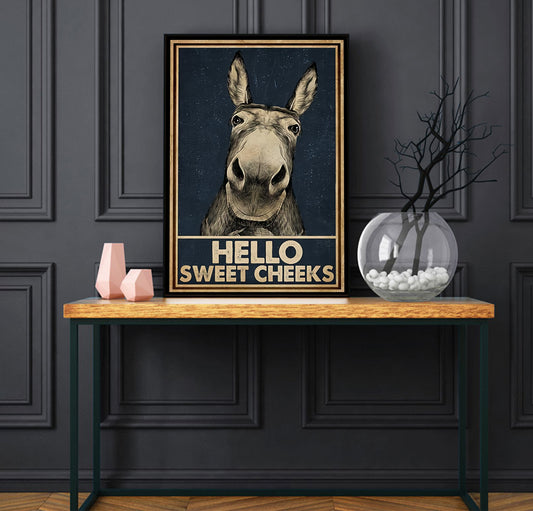 Funny Donkey Hello Sweet Cheeks Bathroom Poster