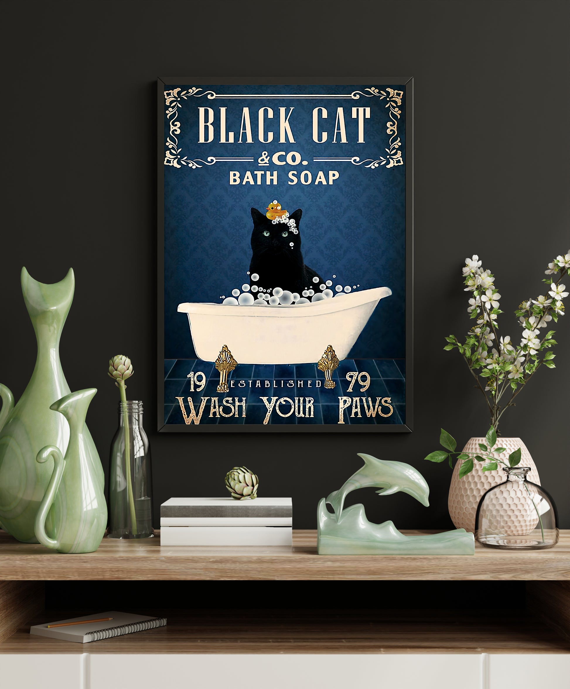 Funny Black Cat Bath Soap Company Bathroom Poster