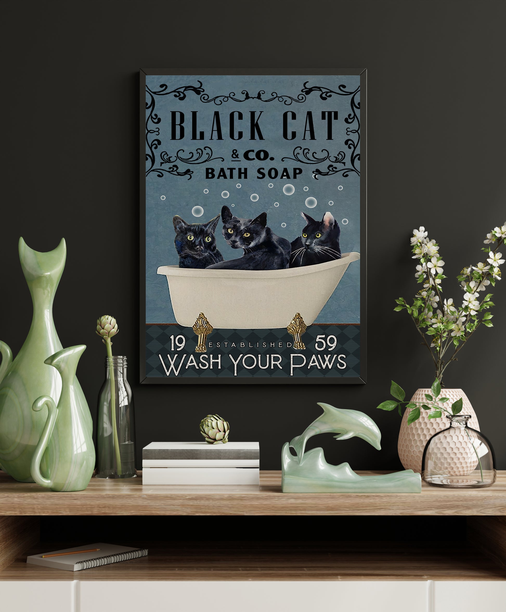 Funny Black Cat Bathroom Poster