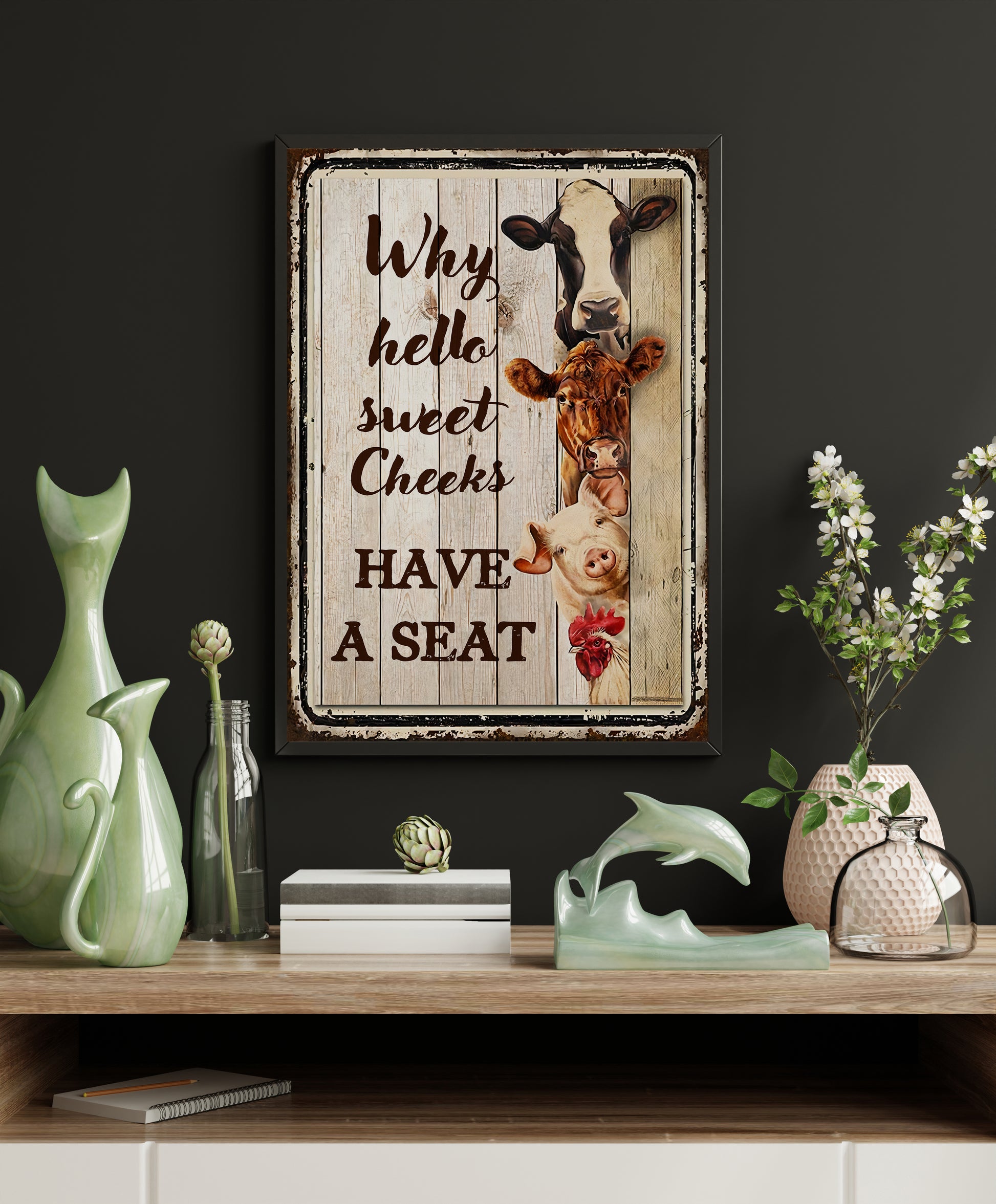 Funny Farm Animals Why Hello Sweet Cheeks Bathroom Poster