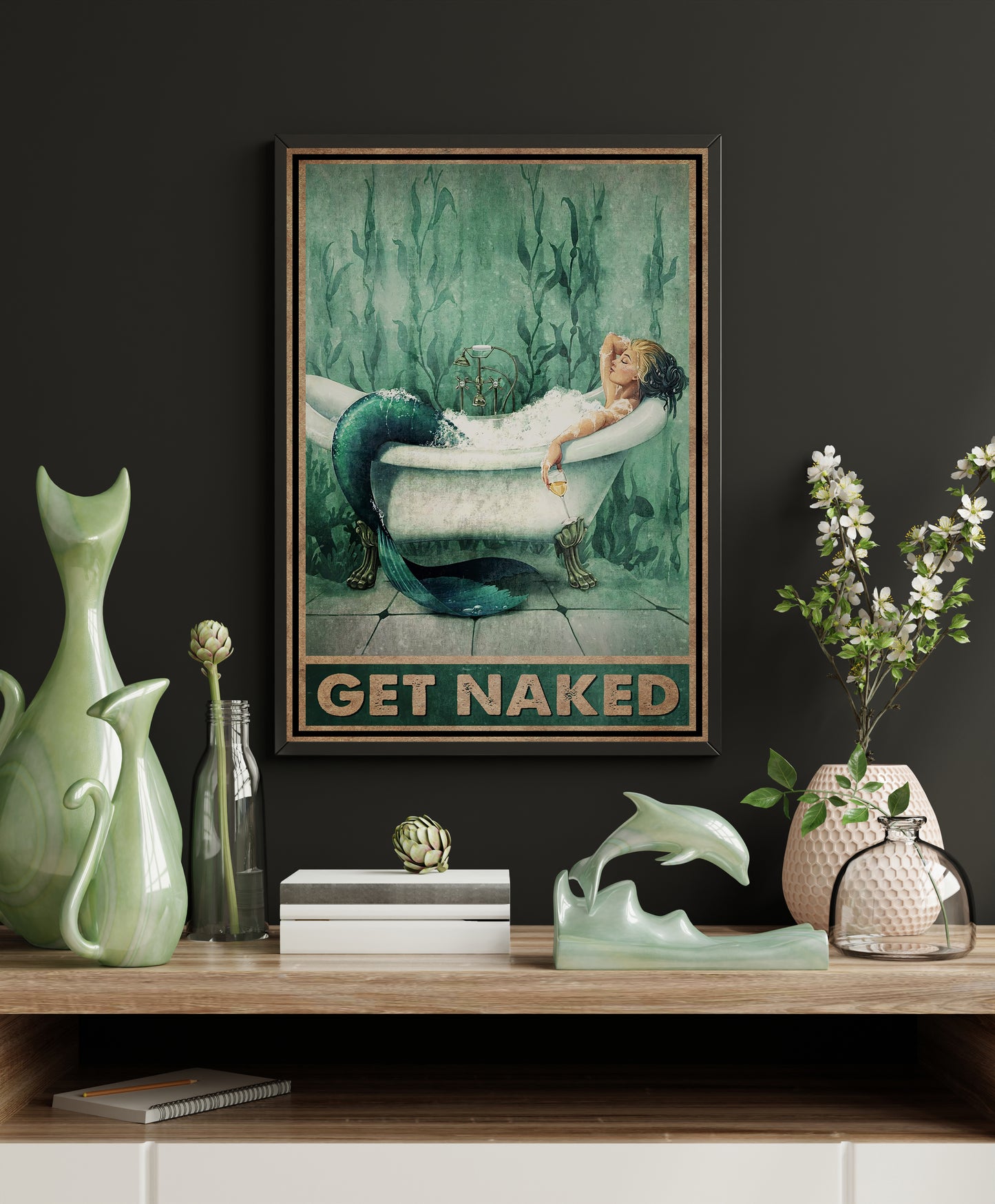 Funny Mermaid Get Naked Bathroom Poster