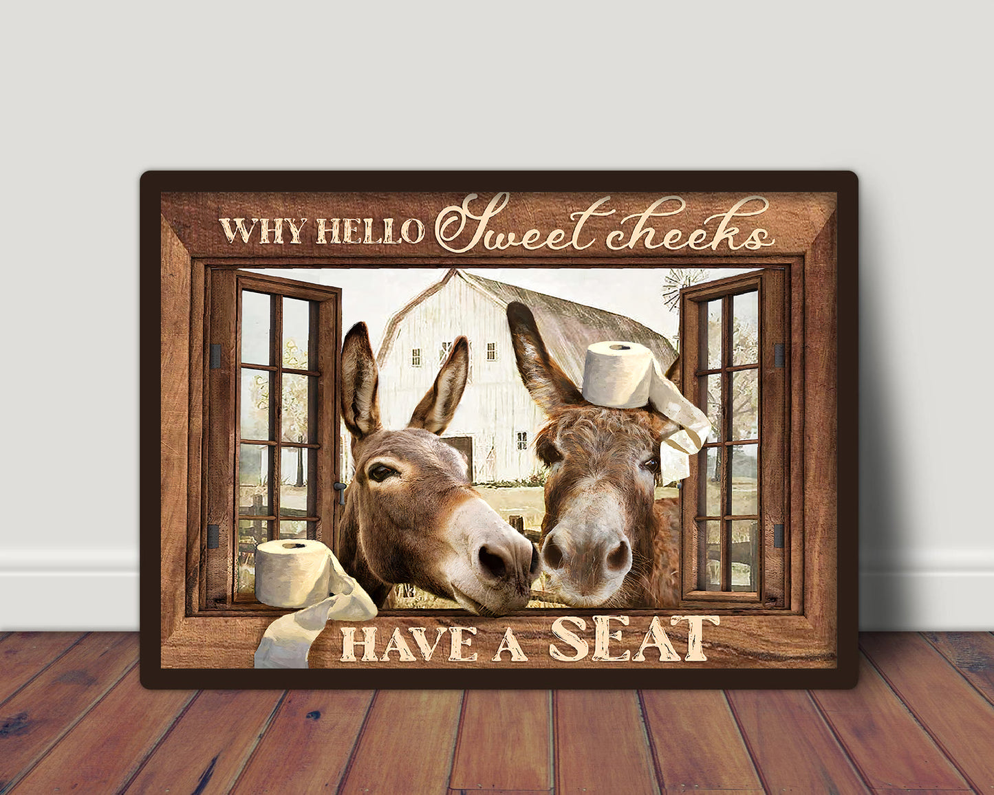 Funny Donkey Why Hello Sweet Cheeks Have A Seat Bathroom Poster