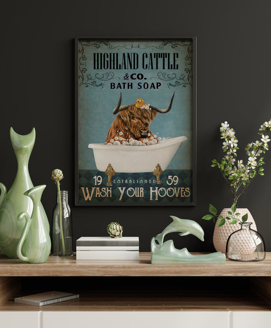 Funny Highland Cattle Bath Soap Company Bathroom Poster