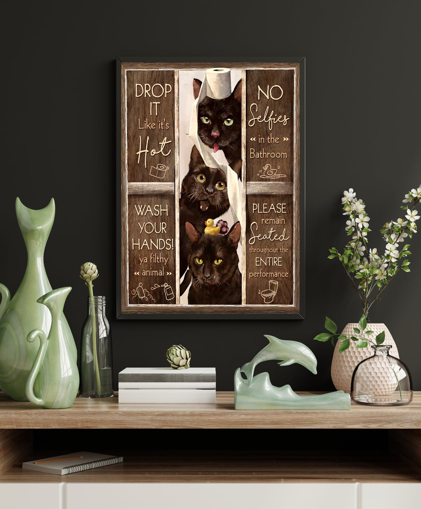 Funny Bathroom Rules Black Cat Poster