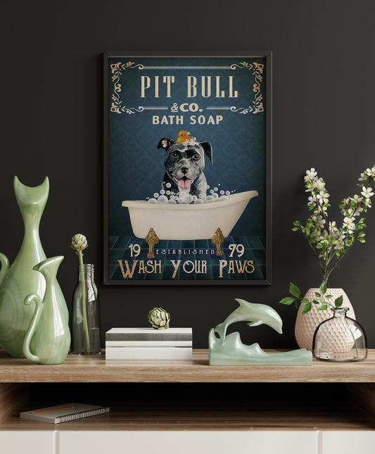 Funny Pit Bull Dog Bath Soap Company Bathroom Poster