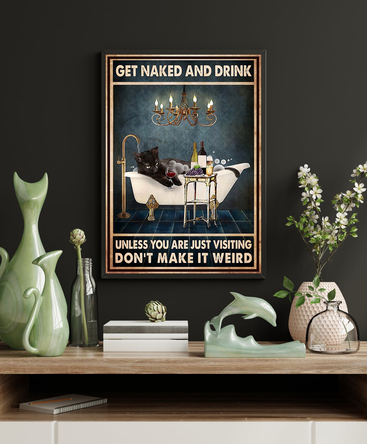 Funny Black Cat Bathroom Poster